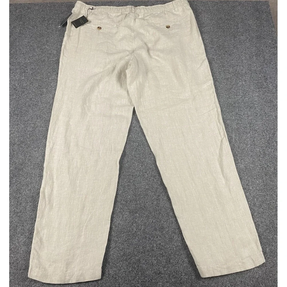Club Room Luxury 100% Linen Pants Mens Large Natural Khaki Drawstring